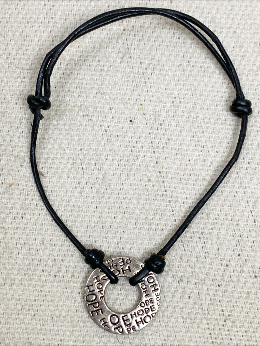 Leather Cord Bracelet with sterling silver 'Hope' Washer